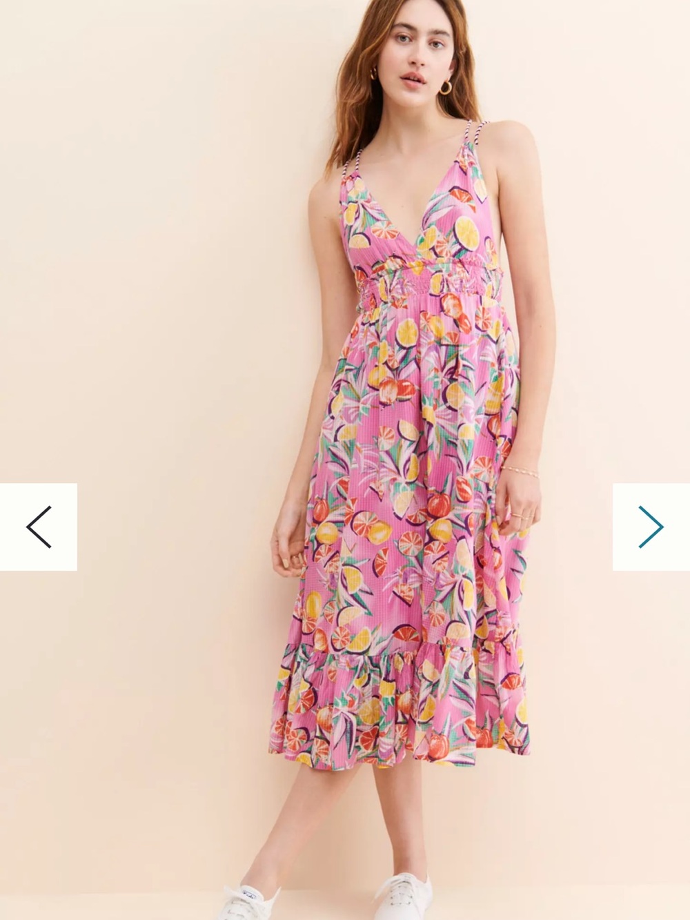 Scotch & Soda Pink Citrus-Print Smocked Waist Dress